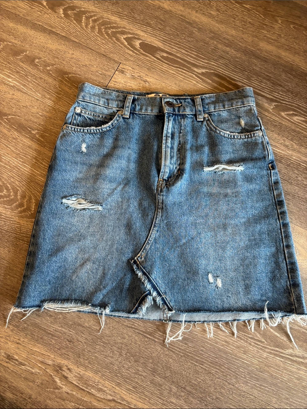 Distressed Denim Skirt - Blue